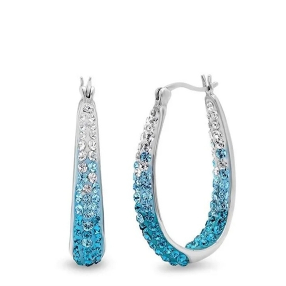 Blue Ombre Rhinestone Crystal Inside-Out Hoop Drop Dangle Earrings - Picture 2 of 9